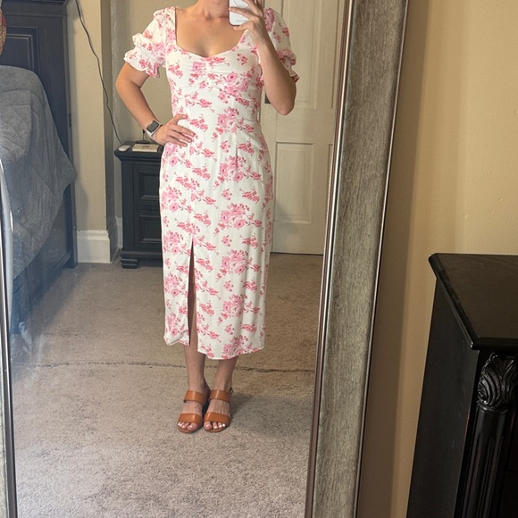 Francesca's Collections Dresses & Skirts - Floral Pink and White Dress with Slit